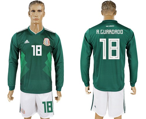 Mexico #18 A.Guardado Home Long Sleeves Soccer Country Jersey - Click Image to Close